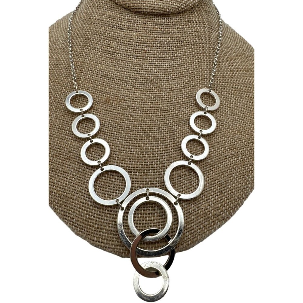 Silver Tone Multi Circle Link Necklace Circular Statement Adjustable